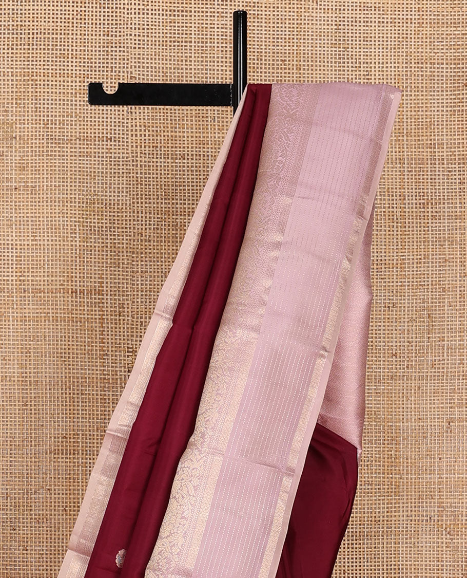 Maroon zari buttas silk saree, contrast traditional zari design border & pallu of jaal designs