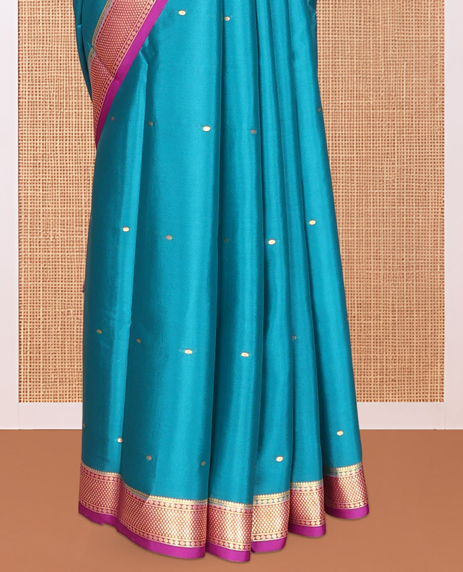Blue Zari Buttas Mysore Silk Saree, Complemented by a Contrast Traditional Zari Border, Zari Design Pallu, and a Contrast Blouse