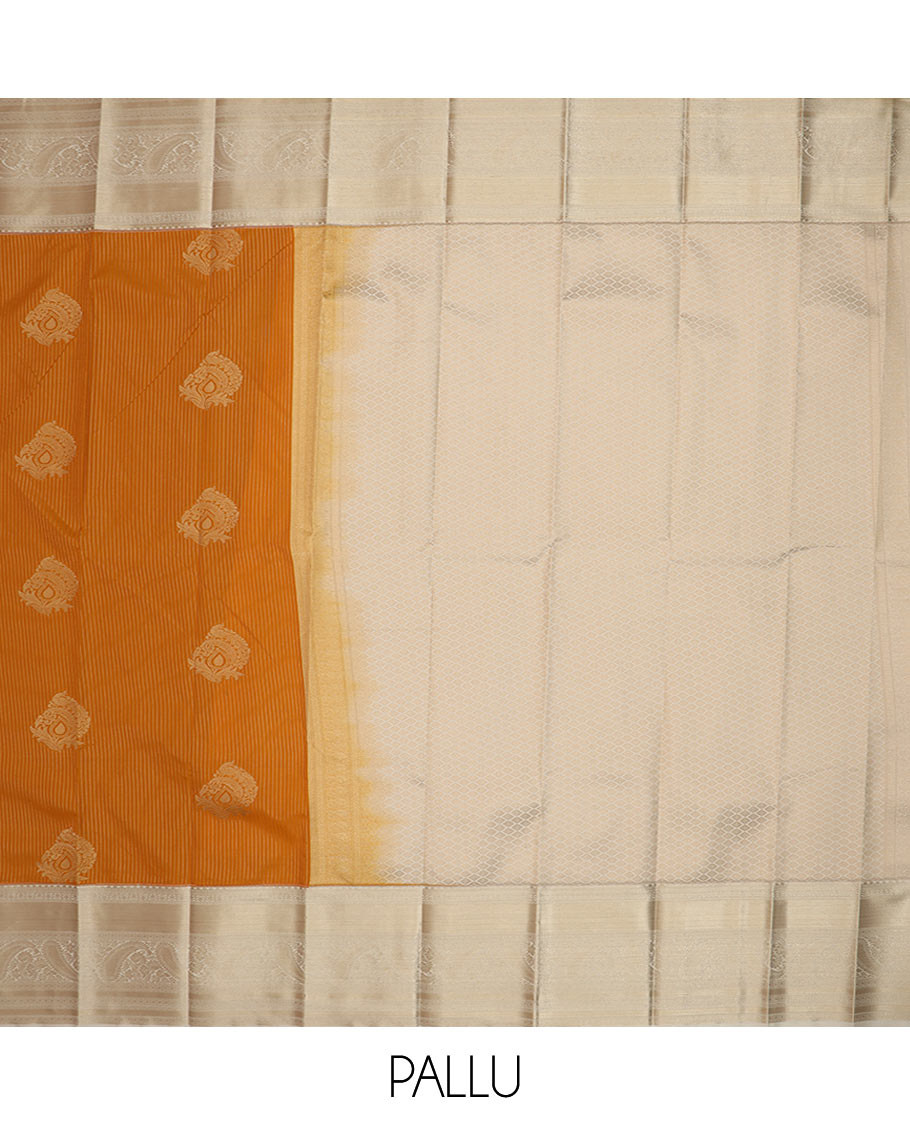 Yellow zari buttas budget silk saree, contrast traditional zari border, and jaal pallu