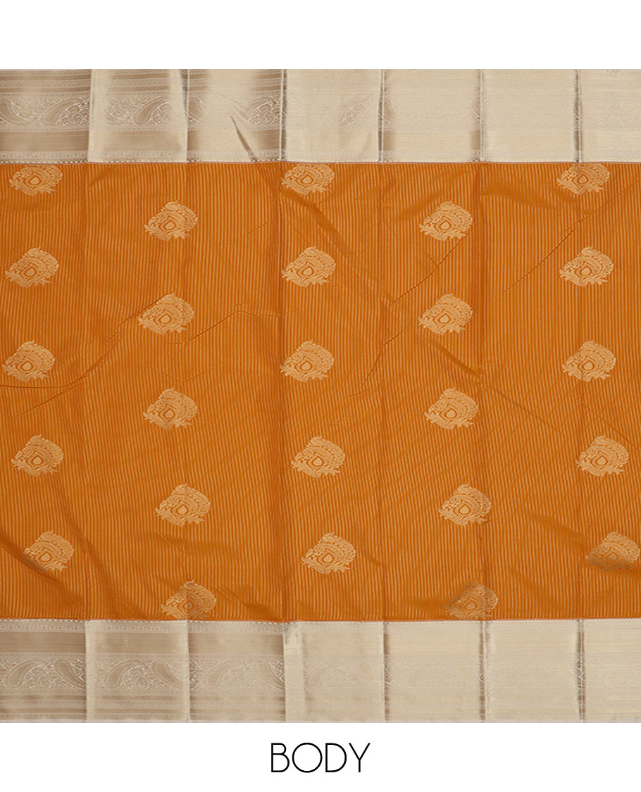 Yellow zari buttas budget silk saree, contrast traditional zari border, and jaal pallu