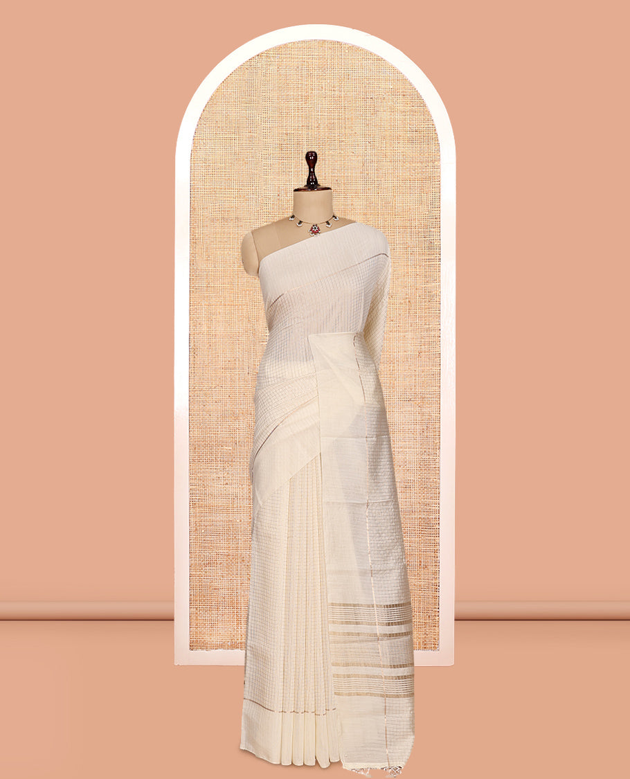 Off-White Assam Silk Saree