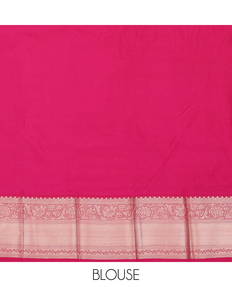 Blue Budget Silk Saree Elevated with Zari Designs All Over Its Body, Complemented by Contrast Traditional Zari Design Border, Featuring a Pallu of Floral-Paisley Designs, and Paired with a Contrast Blouse