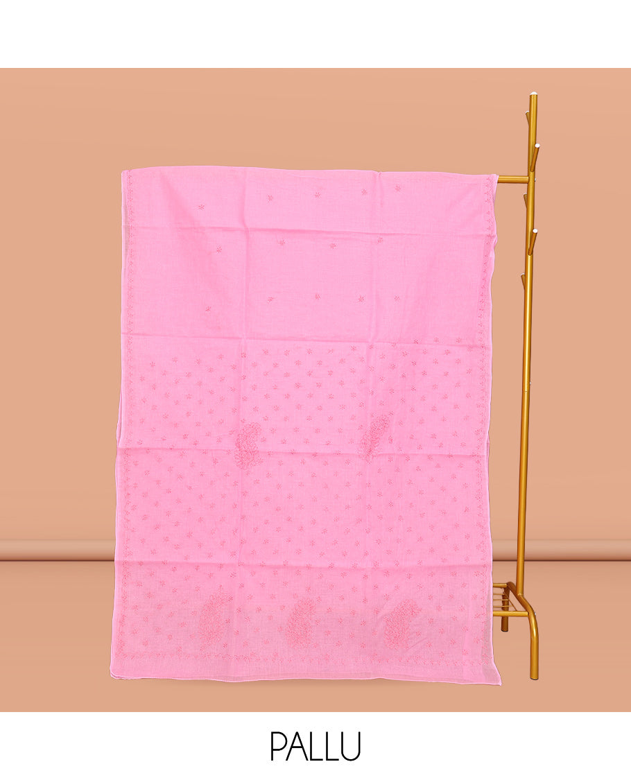 Rosemilk Pink Lucknowi Chikankari Saree