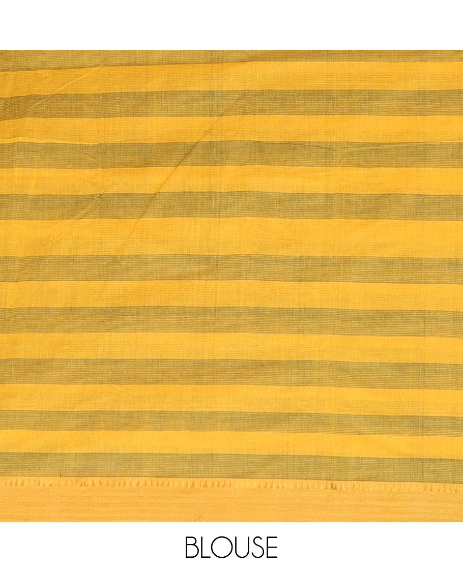 Multi-color checked Mangalagiri cotton saree, self-border, and striped pallu