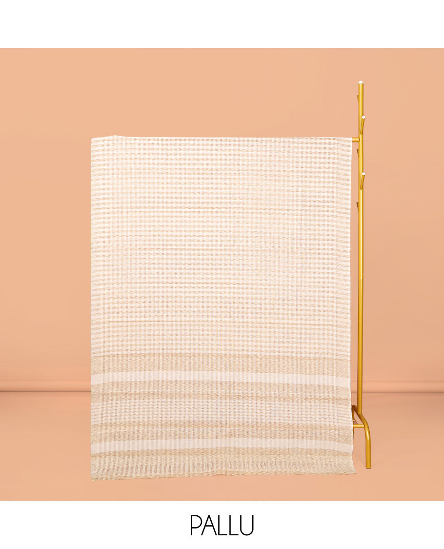 Borderless Cream Checked Chirala Cotton Saree, a Self-Pallu, and a Matching Blouse