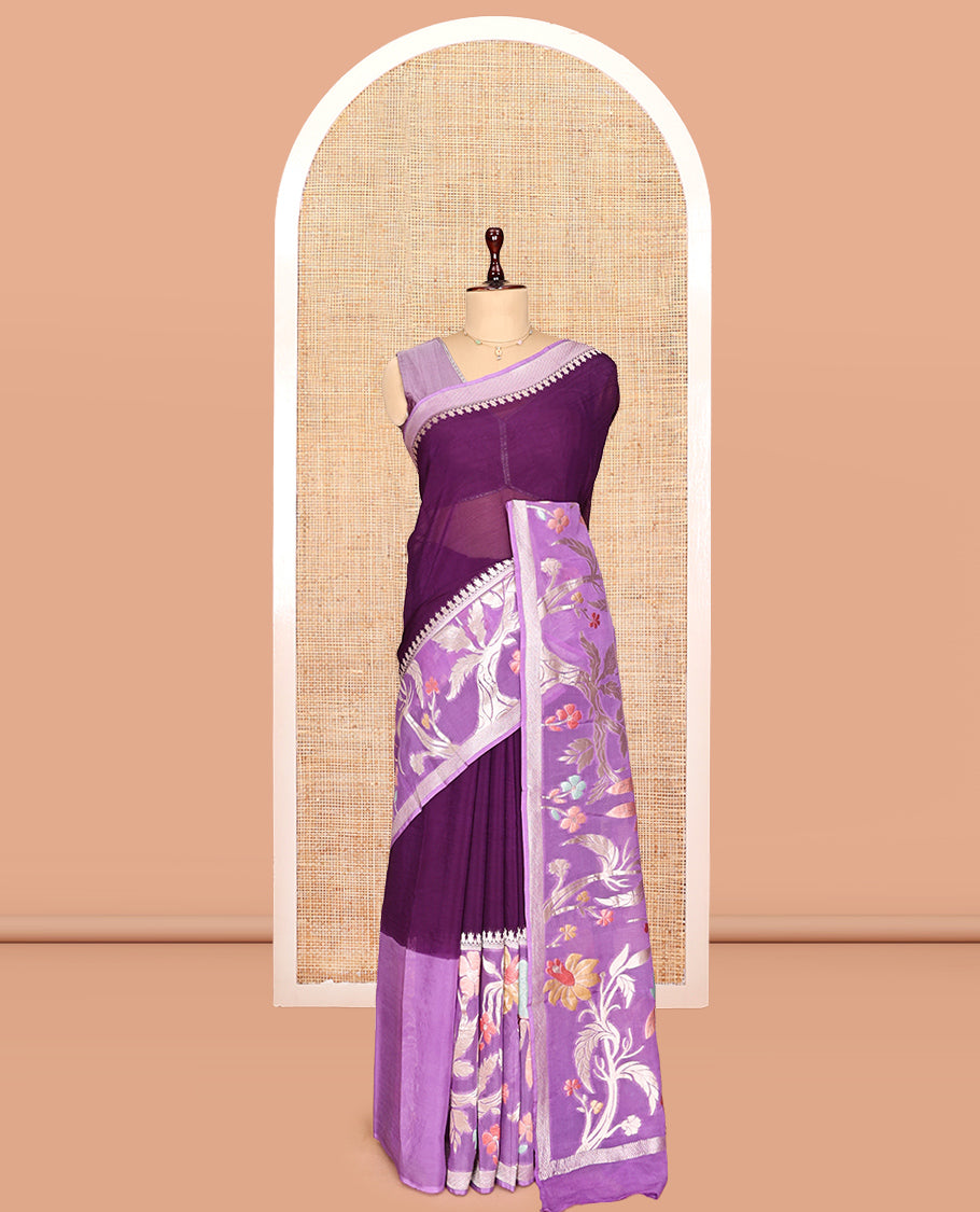 Purple Plain Viscose Georgette Saree