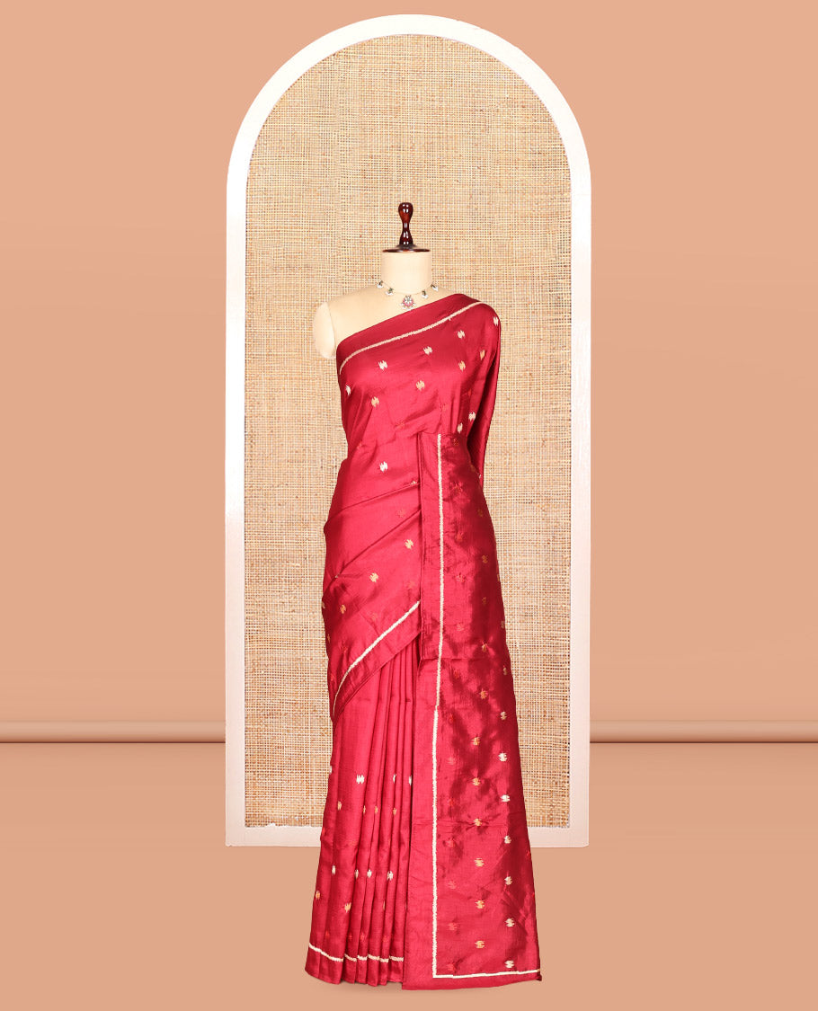 Maroon Matka Silk Saree Features Thread Buttas, a Self-Border, Pichwai Cow Pallu, Matching Blouse