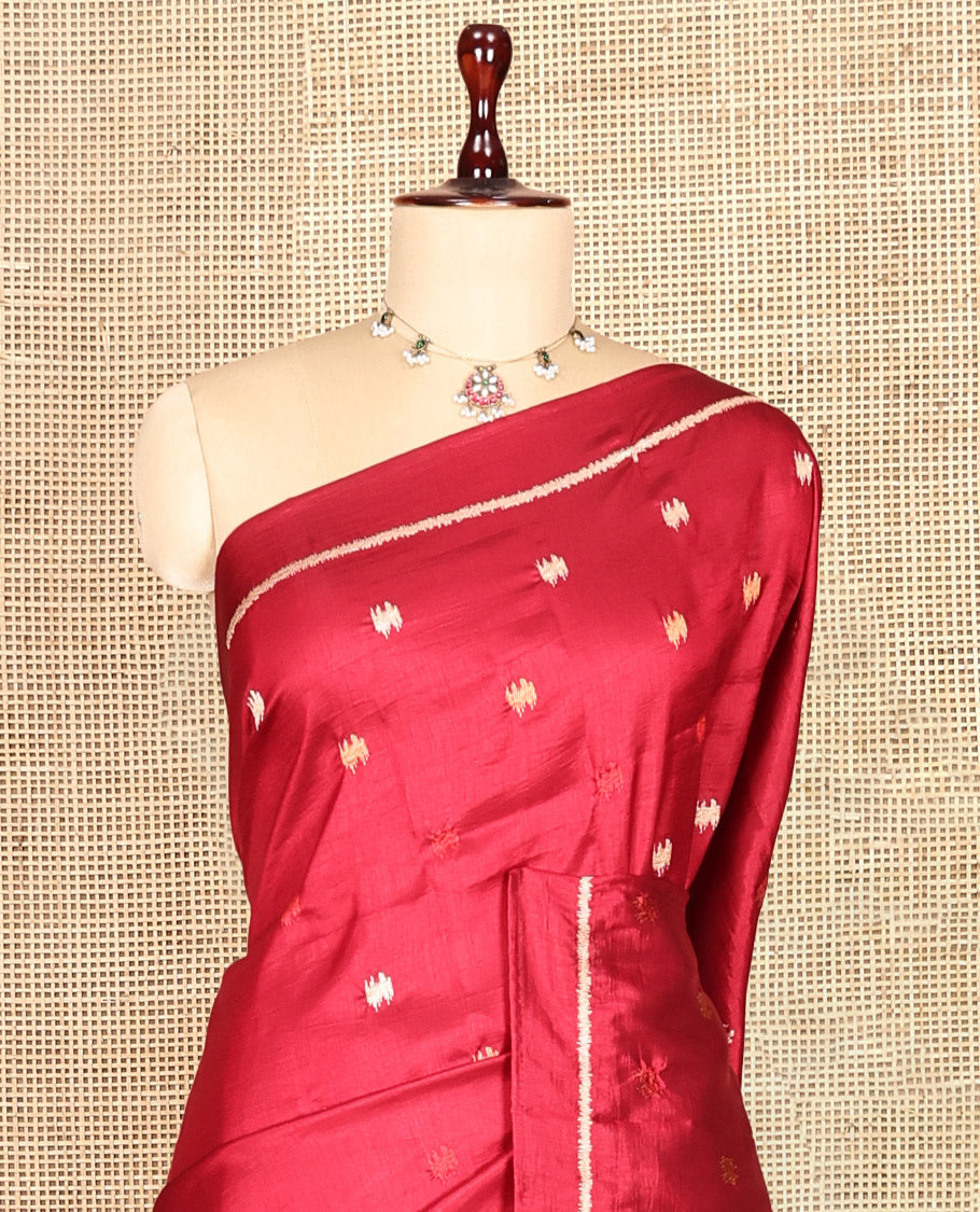 Maroon Matka Silk Saree Features Thread Buttas, a Self-Border, Pichwai Cow Pallu, Matching Blouse