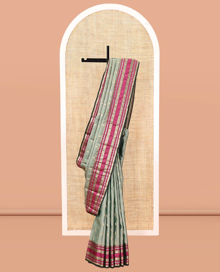 Green Zari Buttas Vasundhara Lite Silk Mix Saree, Contrast Temple Traditional Border, Chakra Pallu, a Contrast Blouse