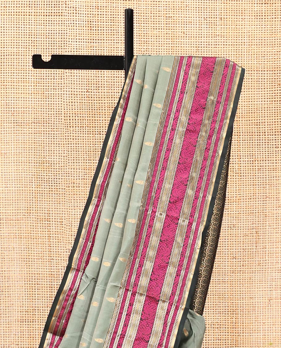 Green Zari Buttas Vasundhara Lite Silk Mix Saree, Contrast Temple Traditional Border, Chakra Pallu, a Contrast Blouse