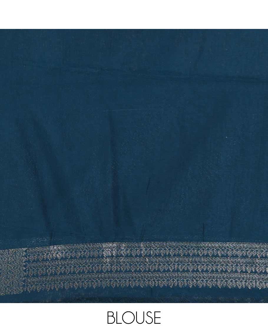 Blue zari buttas fancy saree, zari floral creeper border, and floral jaal pallu