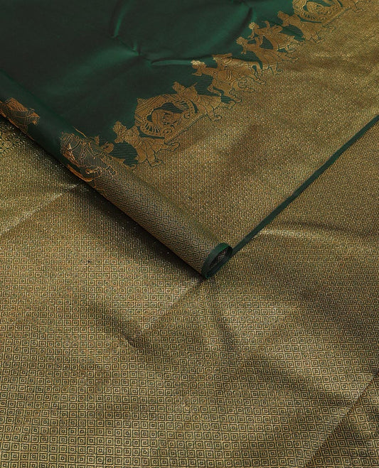 Emerald green human motifs zari woven Kanchipuram silk saree, suyamvaram motifs woven mayil kann border & pallu of mayil kann designs