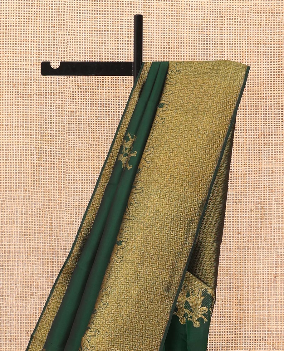 Emerald green human motifs zari woven Kanchipuram silk saree, suyamvaram motifs woven mayil kann border & pallu of mayil kann designs