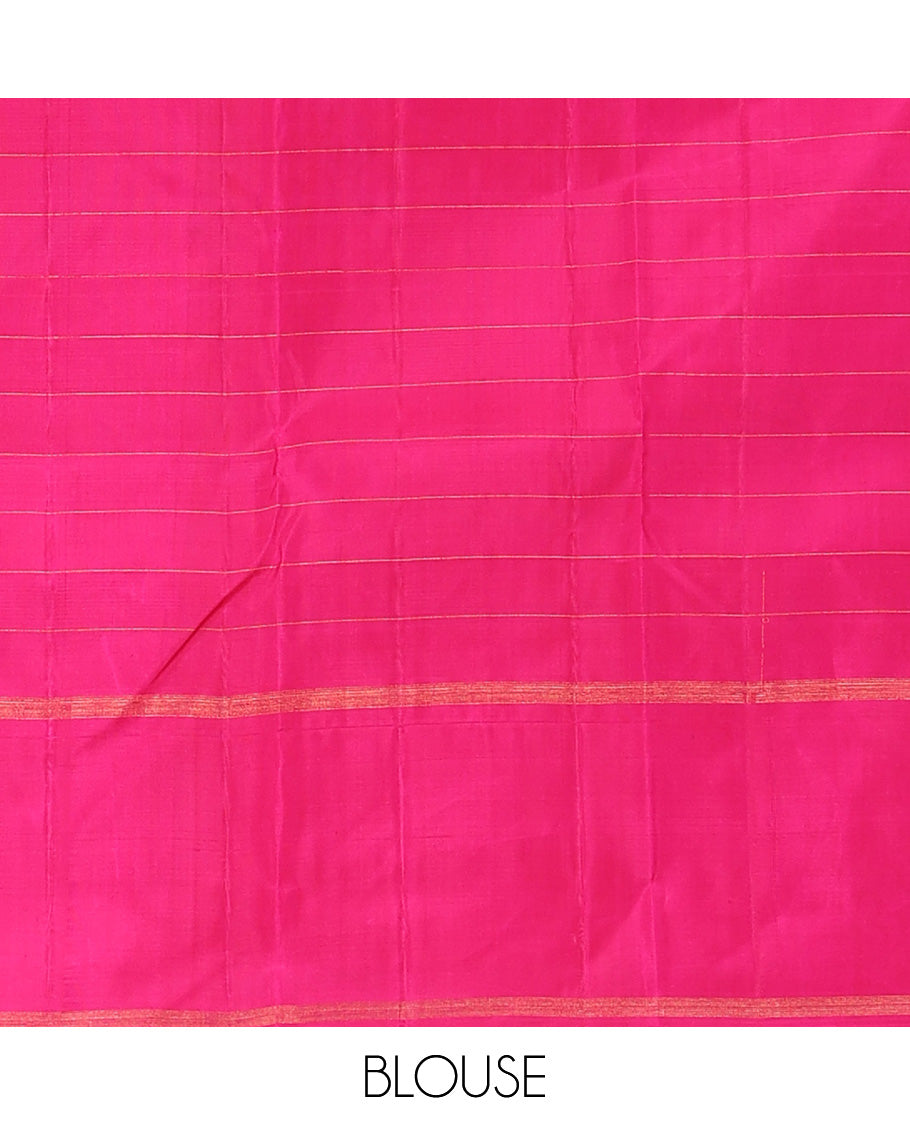 Multi-color checked Kanchipuram silk saree, contrast rettai pettu thazampoo rekku border and zari design pallu
