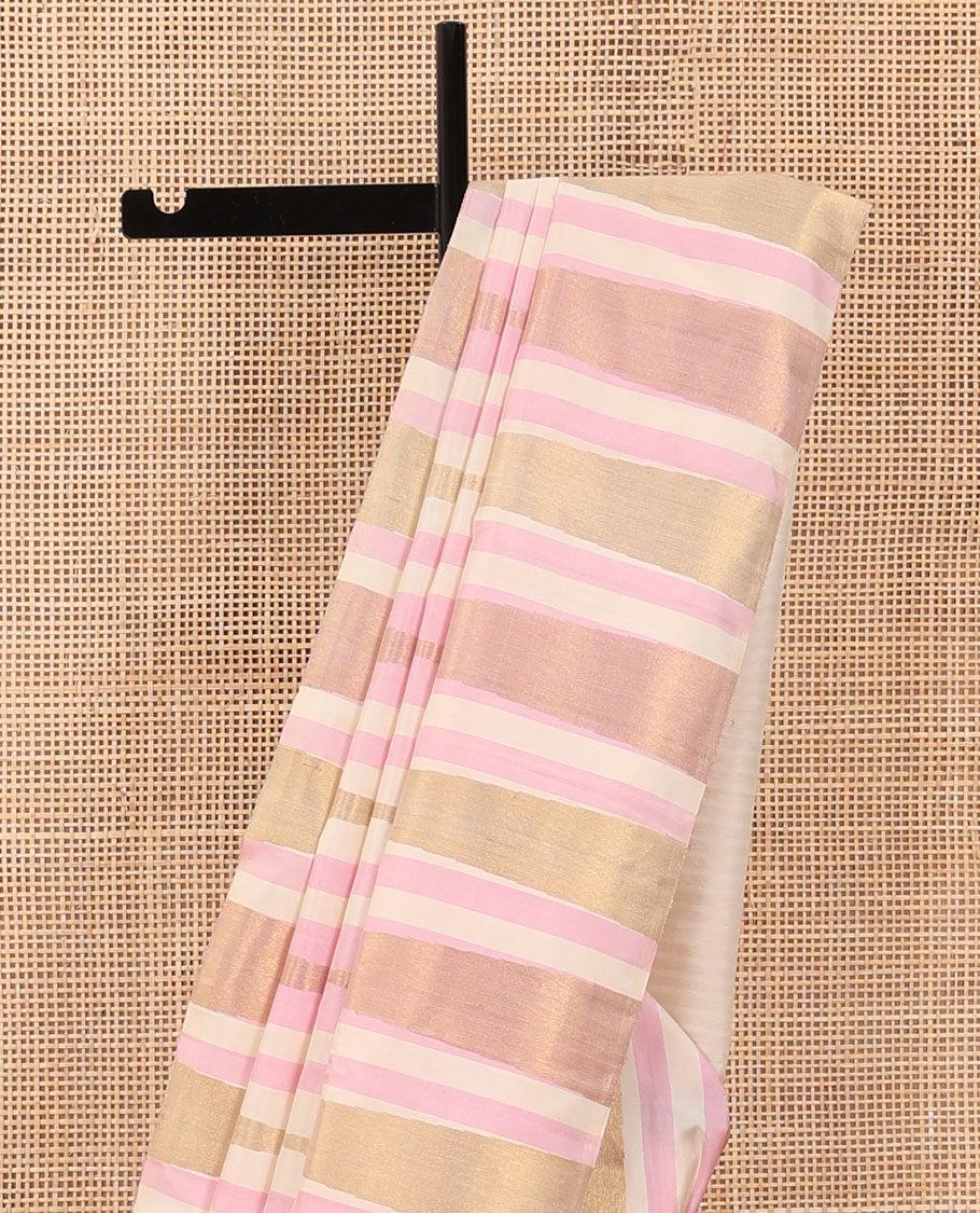 Borderless multi-color thazampoo rekku zari woven Kanchipuram silk saree, zari-rich pallu of seppu rekku designs