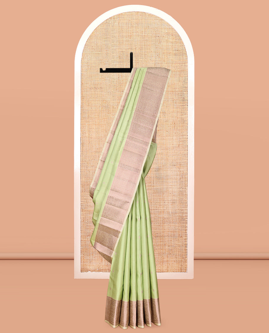 Green Mayil-Chakra Buttas Kanchipuram Silk Saree, a Contrast Border, Jaal Pallu, Matching Blouse
