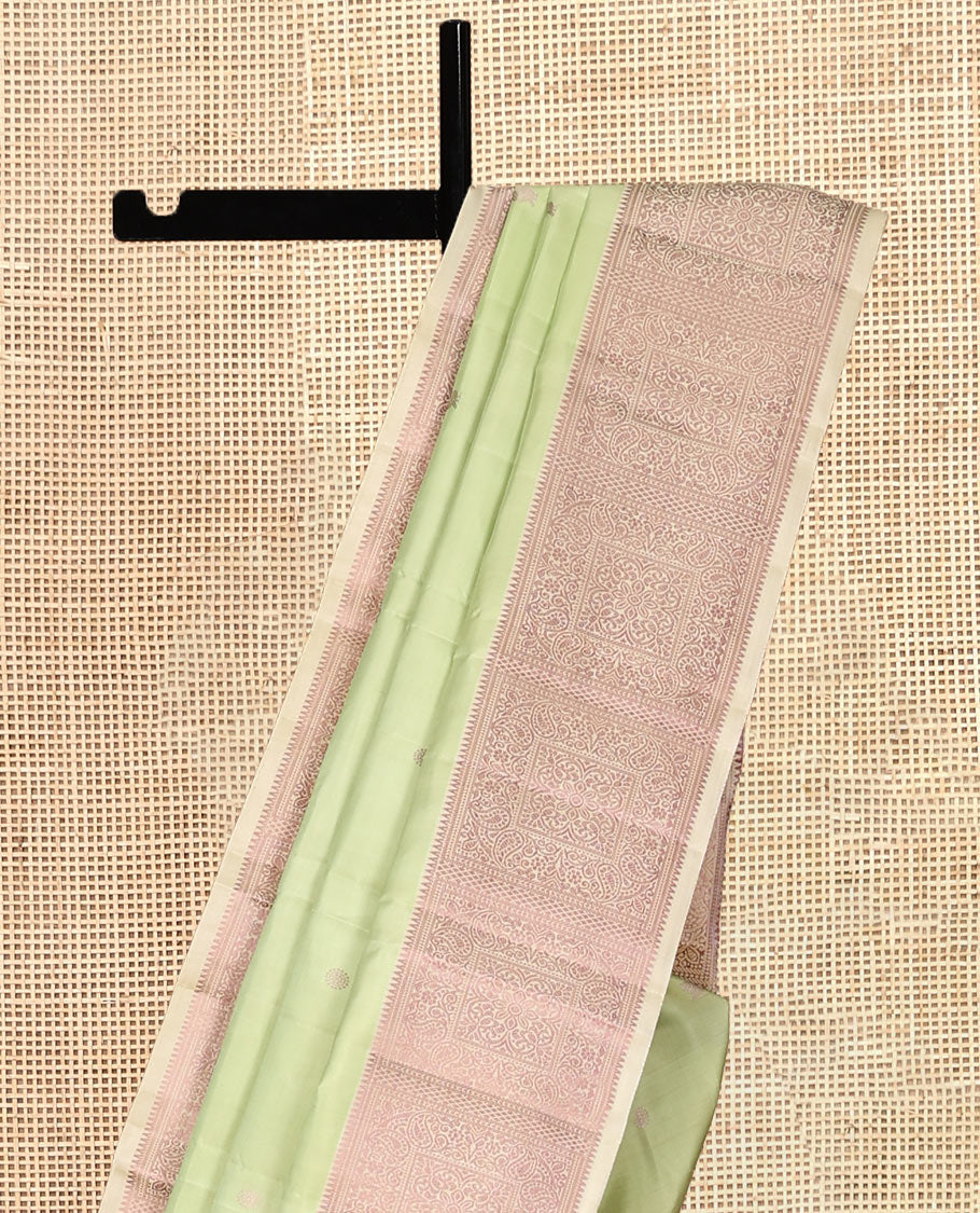 Green Mayil-Chakra Buttas Kanchipuram Silk Saree, a Contrast Border, Jaal Pallu, Matching Blouse