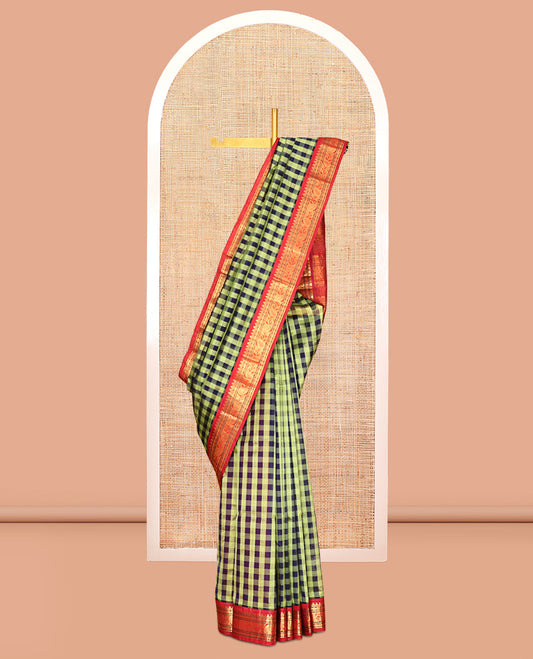 Green-Blue Checked Kuppadam Silk Saree
