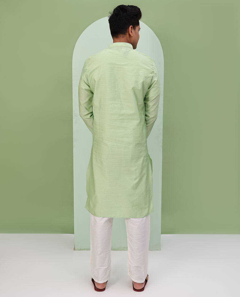 Pistachio green embossed design full-sleeved kurta