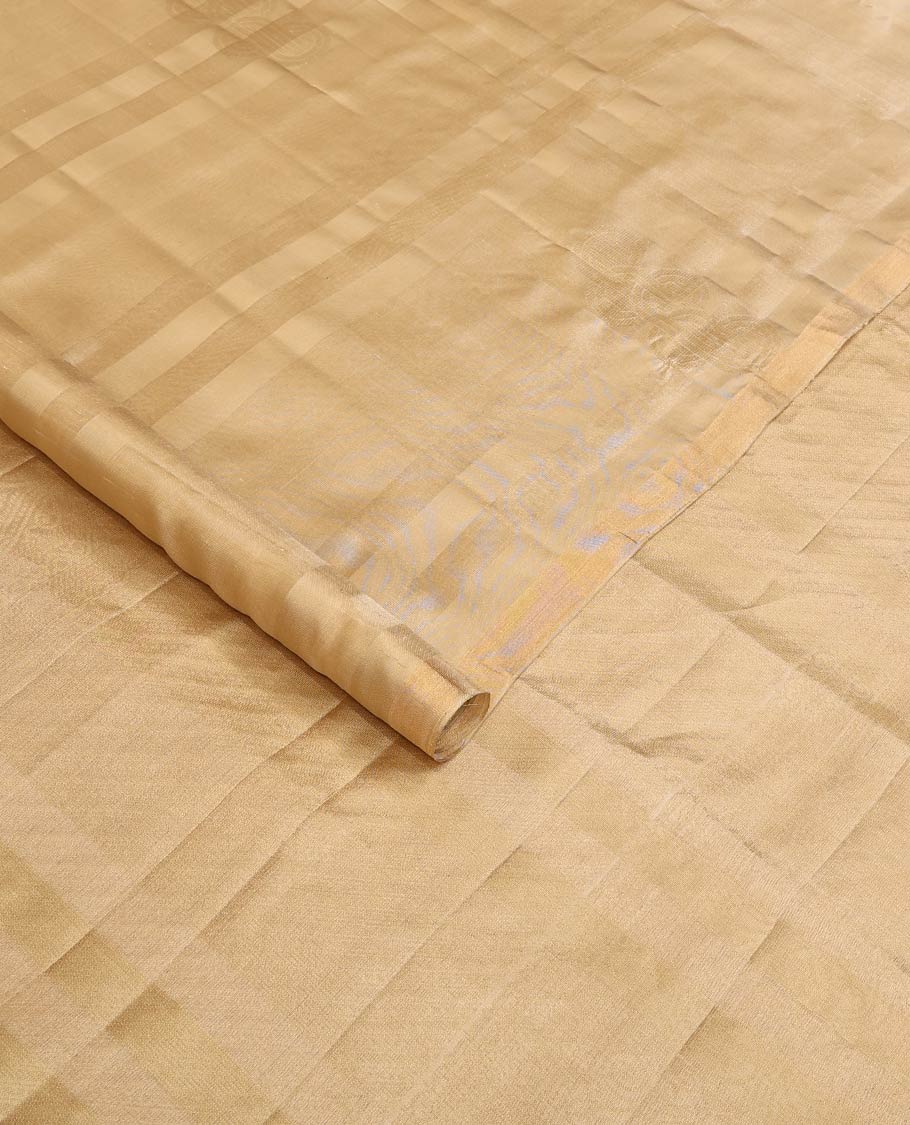 Sandal zari striped and buttas soft silk saree, zari piping border and pallu of diagonal stripes