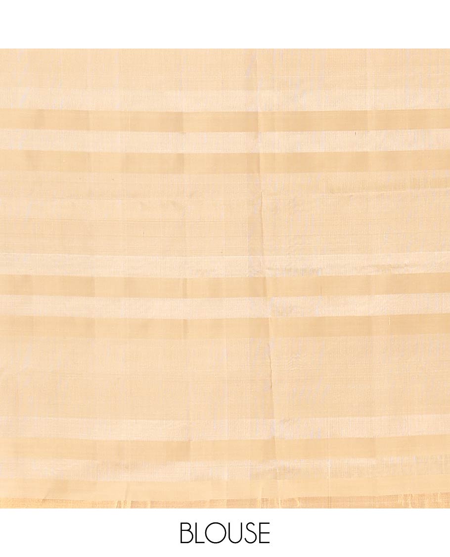 Sandal zari striped and buttas soft silk saree, zari piping border and pallu of diagonal stripes