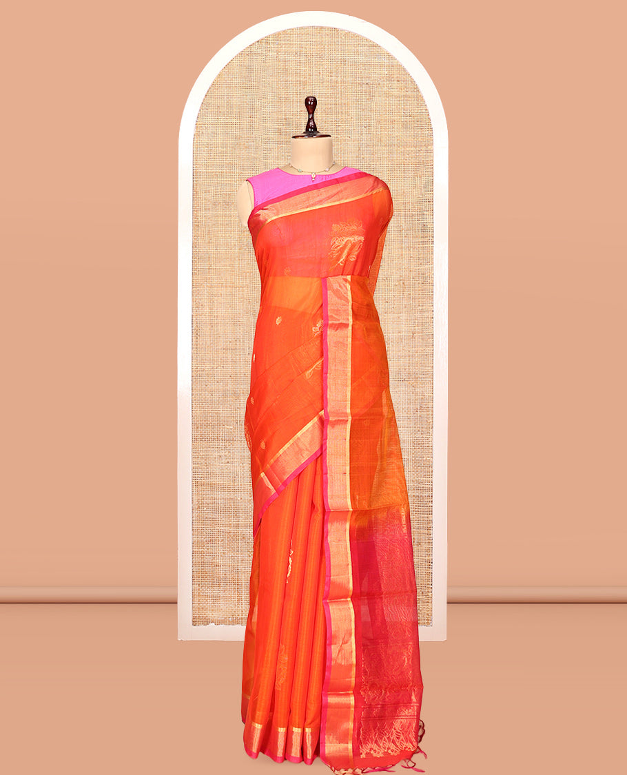 Orange Butta Silk Cotton Saree