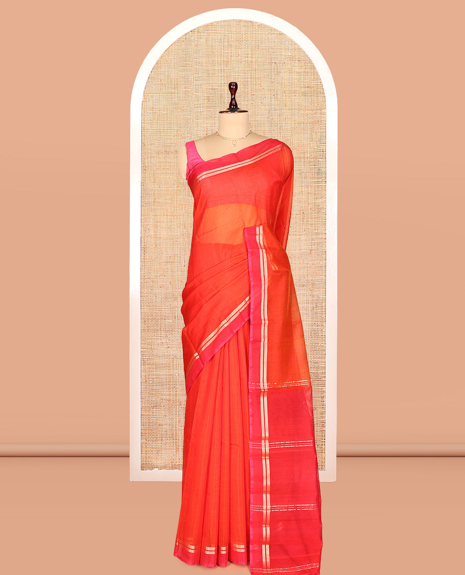 Orange Plain Silk Cotton Saree