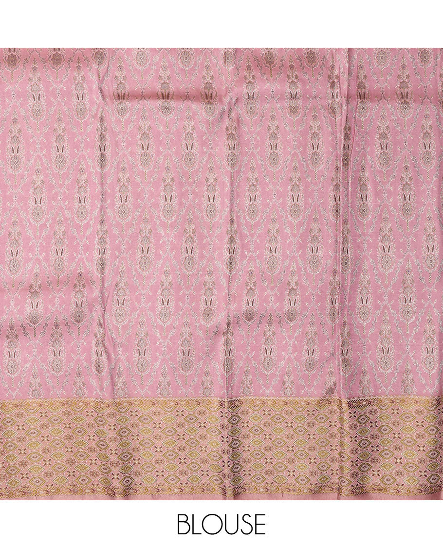 Leaf green meenakari jacquard silk saree, contrast meenakari floral-ogee border & pallu of floral meenakari design pallu