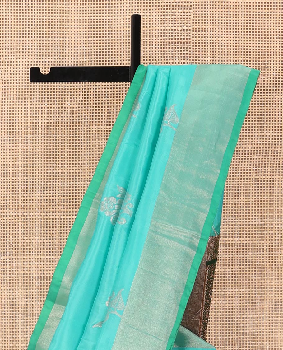 Blue zari buttas Uppada saree, bavanji border, and contrast intricately designed pallu