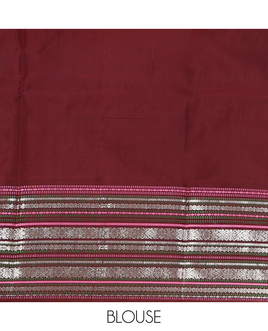 Dark mustard bird zari buttas Venkatagiri silk saree, contrast traditional design steeped border, and intricate pallu