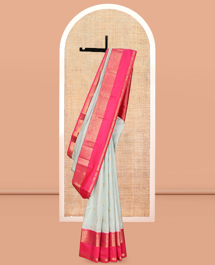 Baby Blue Vasundhara Lite Silk Mix Saree, Adorned with Zari Buttas, a Contrast Rettai Pettu Zari Border, Grand Jaal Pallu, and a Contrast Blouse