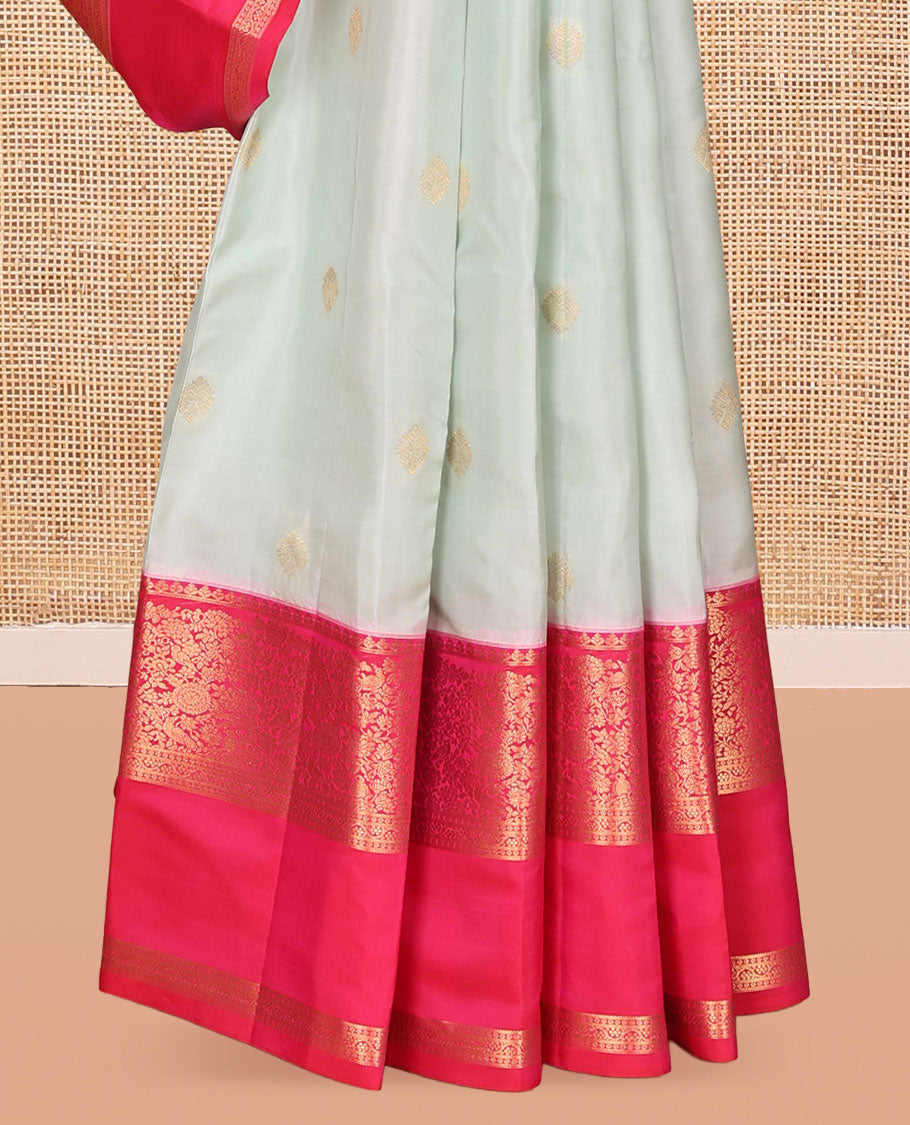 Baby Blue Vasundhara Lite Silk Mix Saree, Adorned with Zari Buttas, a Contrast Rettai Pettu Zari Border, Grand Jaal Pallu, and a Contrast Blouse