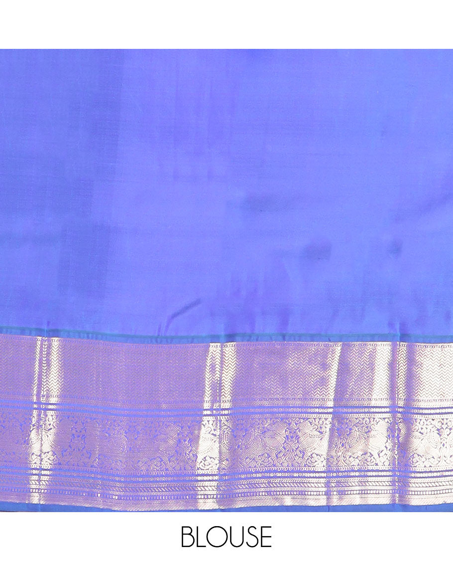 Light sandal zari buttas silk saree, contrast border of vanki, banaras, muthu, kathir, and Pichwai cow motifs zari weave, and pallu of manga designs