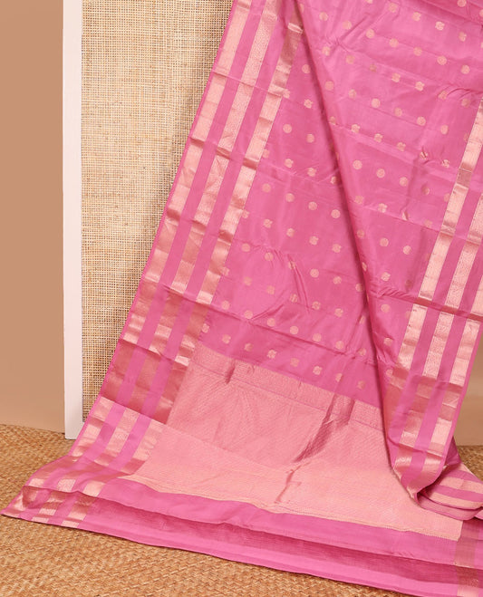Pink buttas silk saree with self zari design border & floral jacquard pallu