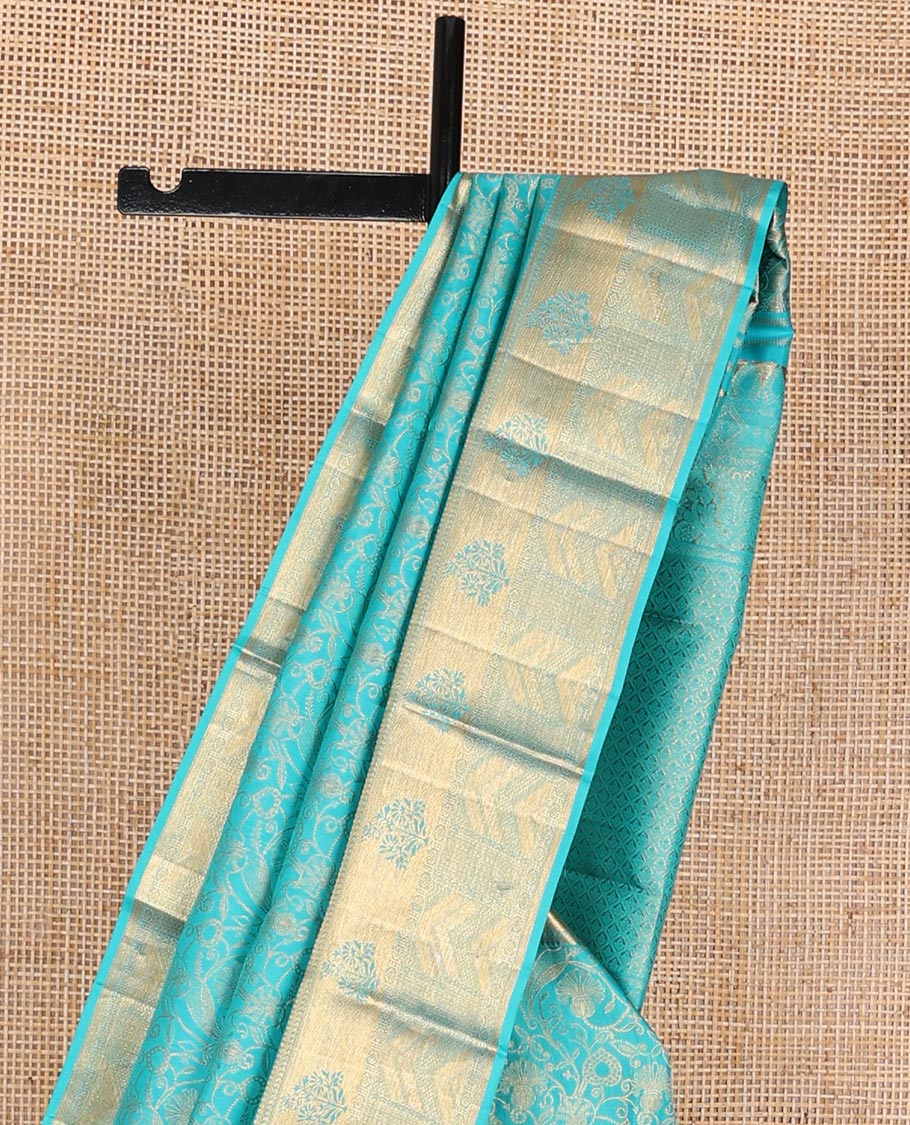 Blue jacquard wedding silk saree, zari border of traditional designs & intricately designed pallu