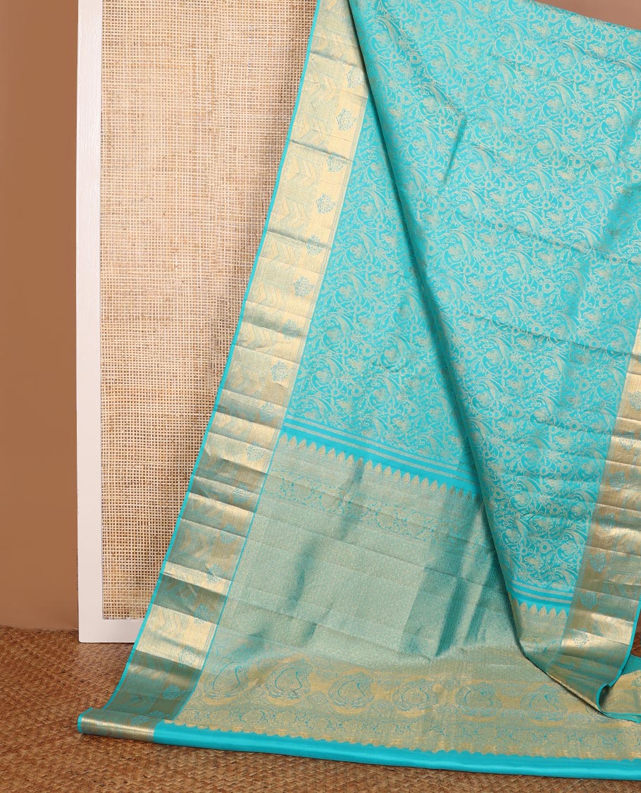 Blue jacquard wedding silk saree, zari border of traditional designs & intricately designed pallu