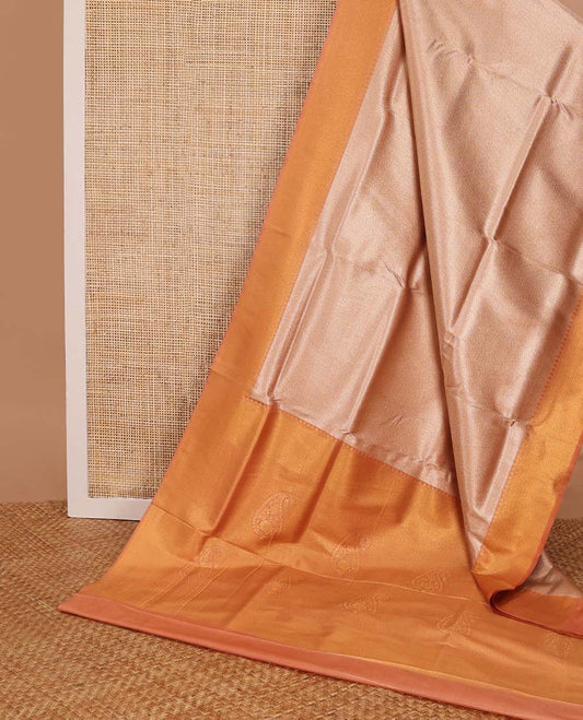 Orange jacquard softy saree with contrast zari design border & floral design pallu