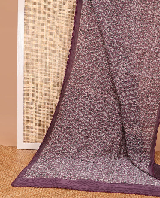 Violet floral design chanderi cotton saree with self plain border