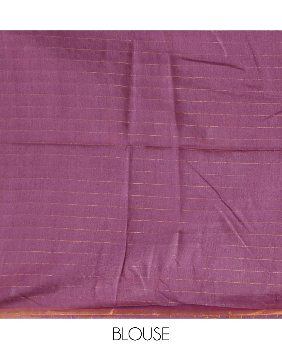 Brown checked linen saree with contrast geometric design border & checked, geometric design pallu