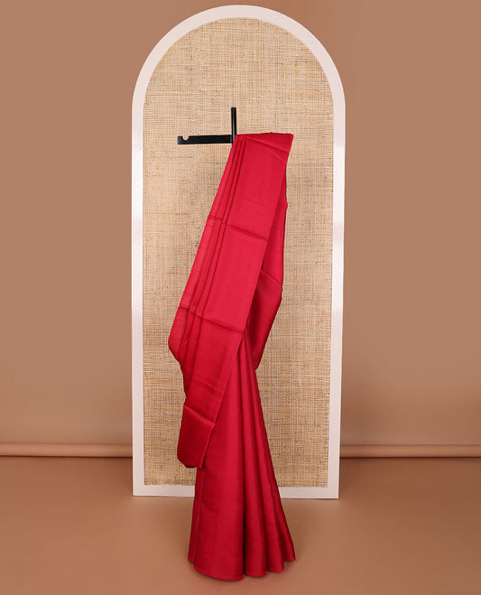 Borderless red kamala silk saree with contrast floral vine printed blouse