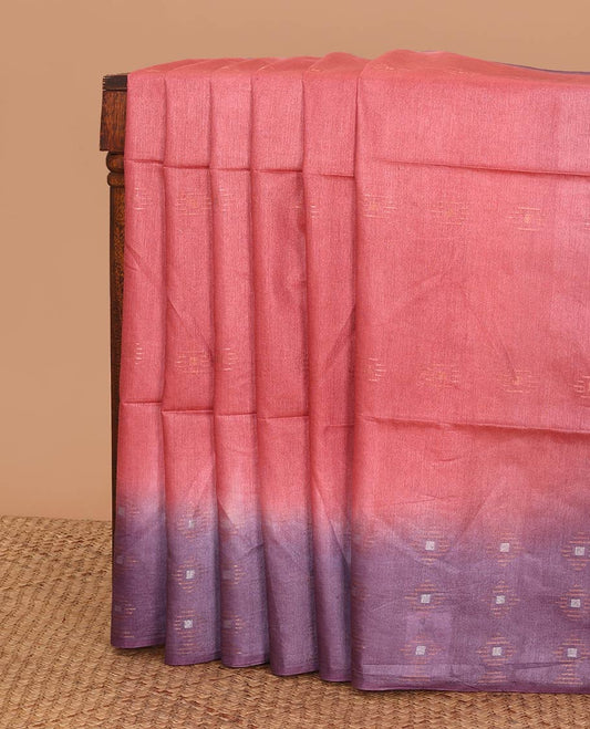 Red geometric motifs linen saree with contrast geometric design & sequins embroidery pallu