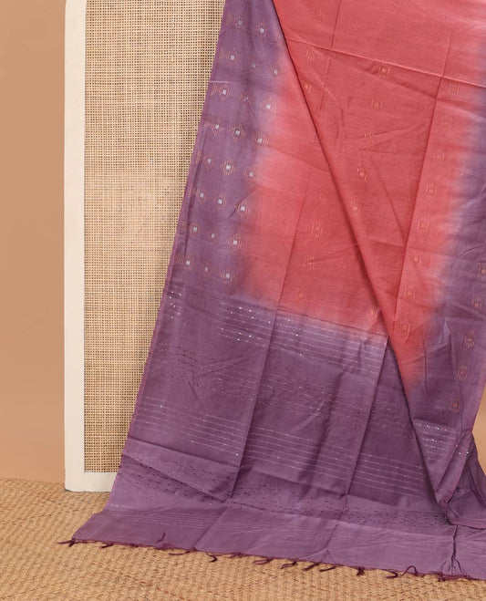 Red geometric motifs linen saree with contrast geometric design & sequins embroidery pallu