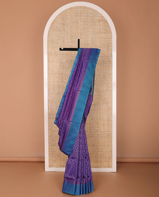 Purple geometric design uppada saree with contrast border & floral design pallu