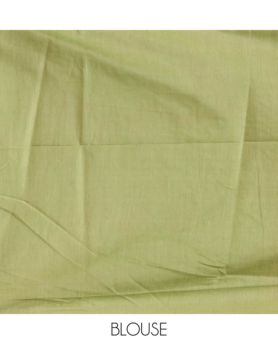 Peach  motifs linen saree with contrast geometric design & sequins embroidery pallu