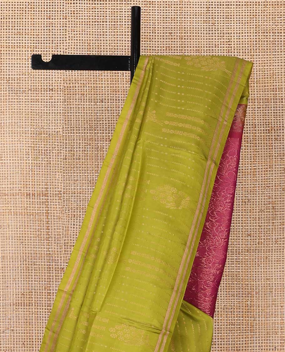 Green floral design uppada saree with self zari border & floral design pallu