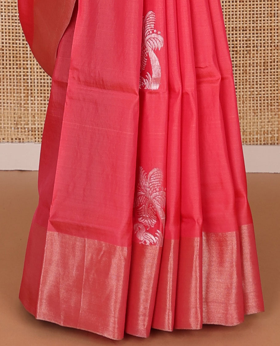 Red floral design uppada saree with self zari border & floral design pallu