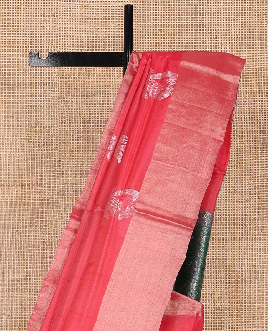 Red floral design uppada saree with self zari border & floral design pallu