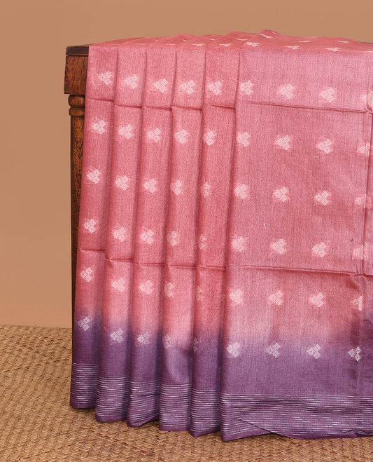 Red motifs linen saree with contrast striped border & geometric motifs, striped pallu