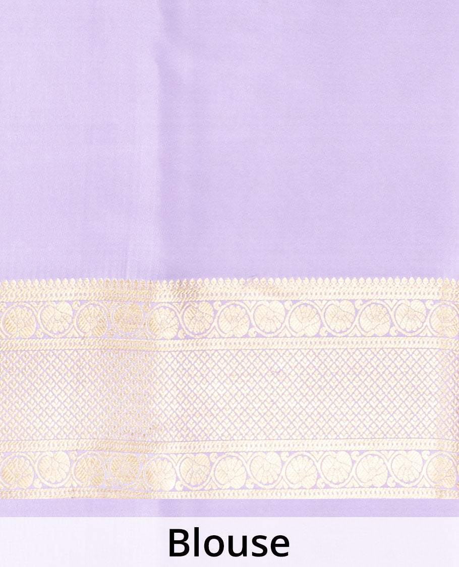 Maroon Mysore Silk Saree Enthralled with Floral Zari Buttas, Complemented by a Contrast Border Featuring Floral Creeper and Jaal Designs, Gleaming Zari Pallu of Jaal Designs, and Paired with a Contrast Blouse