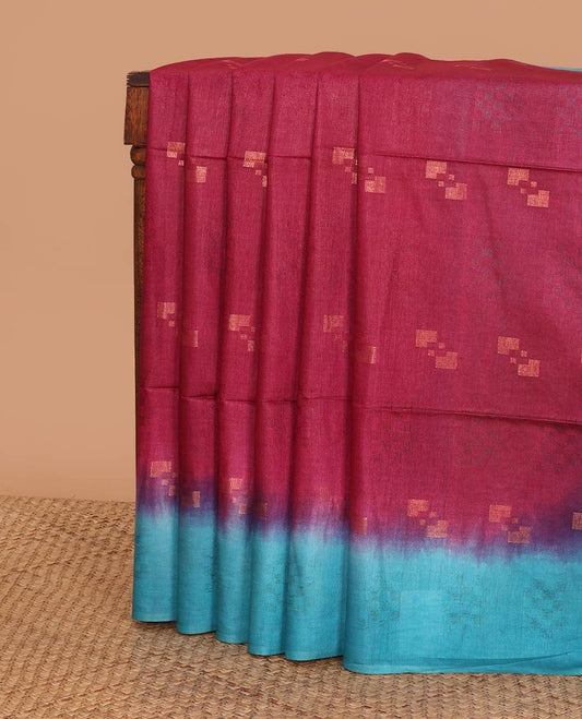 Red motifs linen saree with contrast geometric design & motifs,sequins embroidery pallu